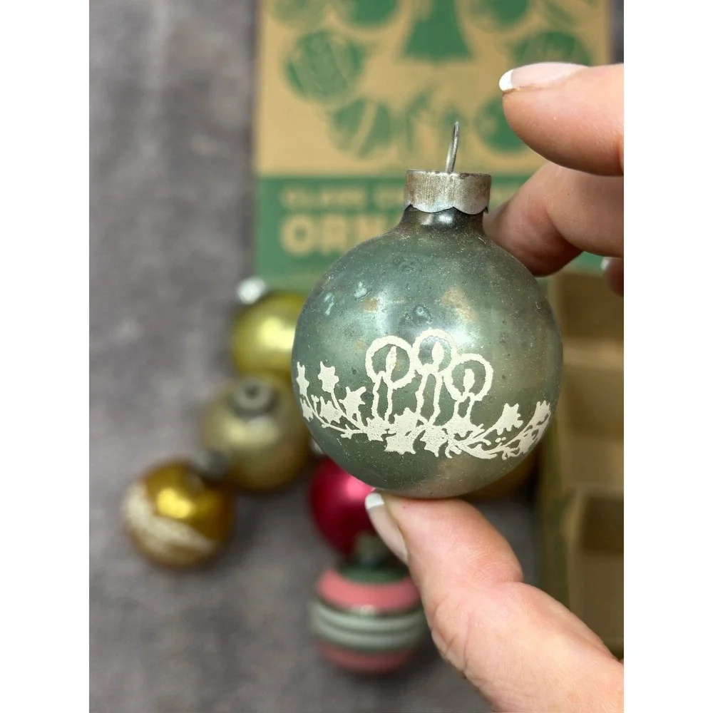 Vintage Shiny Brite Glass Christmas Ornaments 12pc MCM USA Original Box